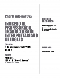 Reuni&oacute;n informativa para el ingreso 2020 al Profesorado y Traductorado de Ingl&eacute;s