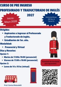 Cursos de pre ingreso 2027 del Profesorado y Traductorado de Ingl&eacute;s